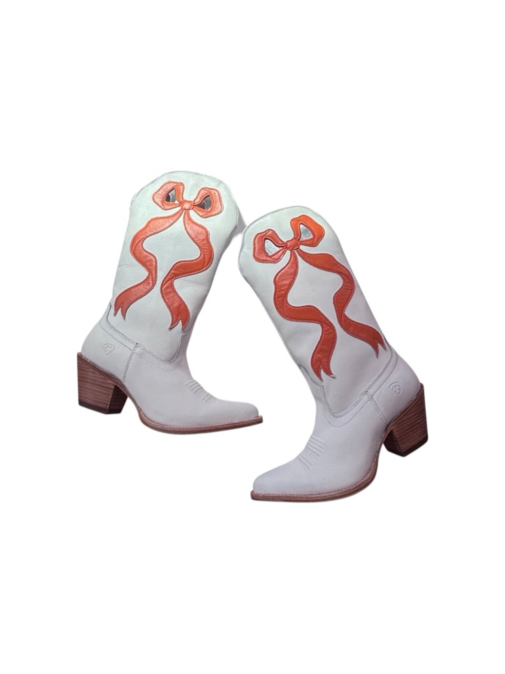 Ariat Leather Western Boots Off-White Orange Bow Size 7B
